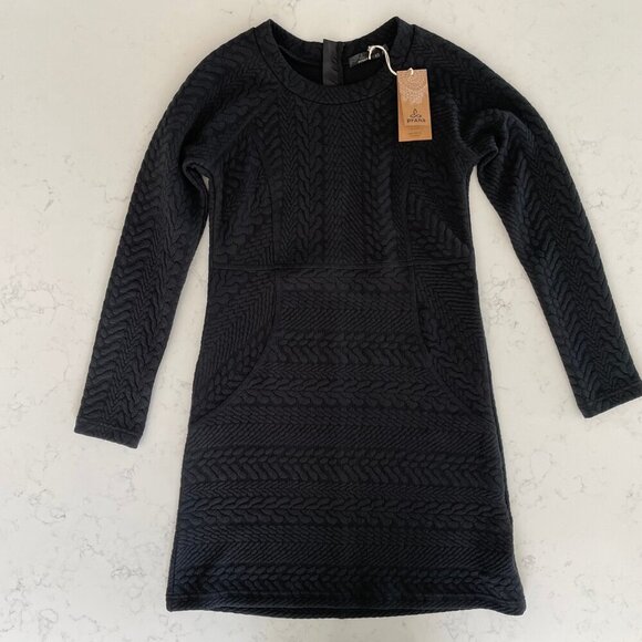 Prana Macee Raglan Slv Scoop Nk Textured Jacquard Knit Shift Dress Black XS NWT - Picture 4 of 16